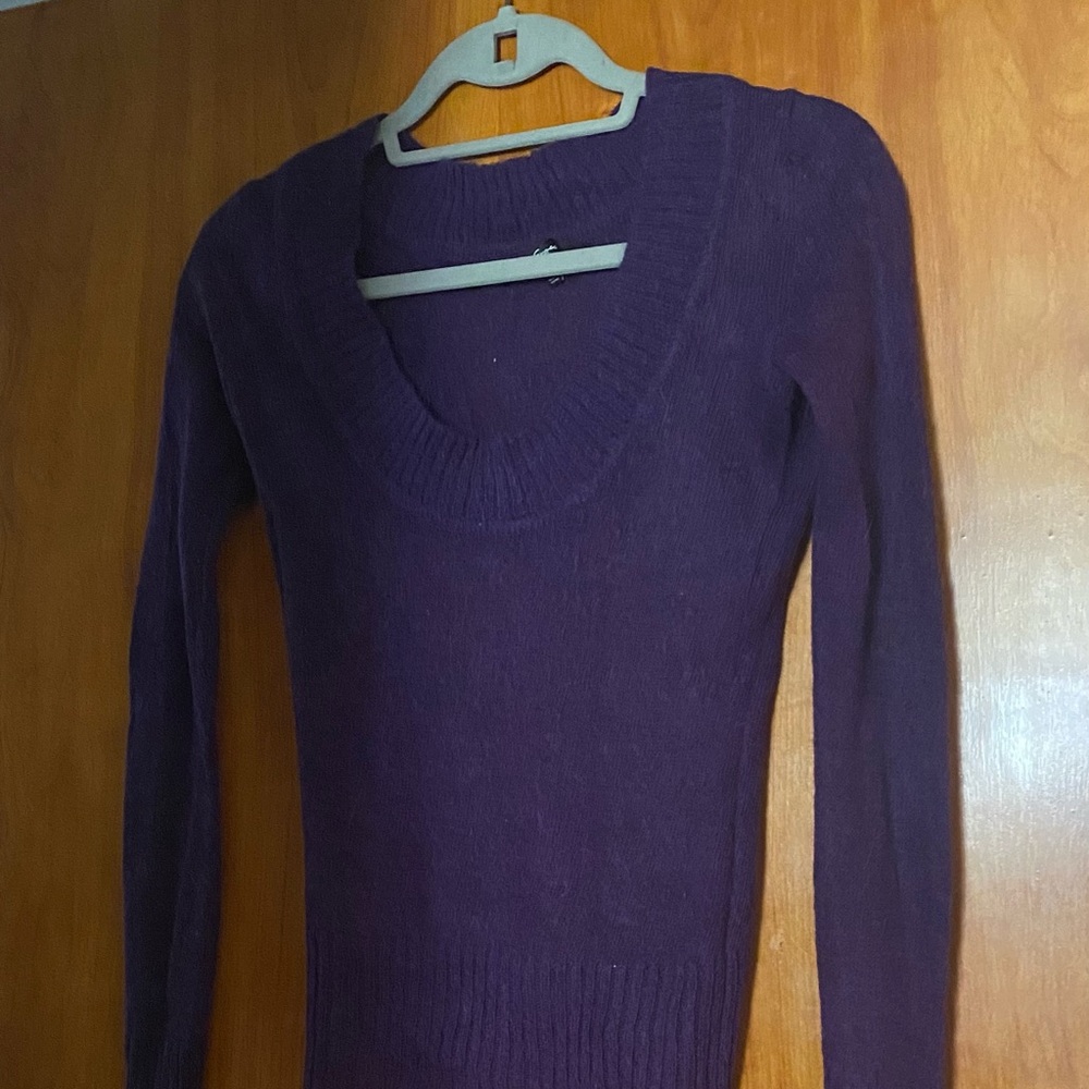 Express Purple V-Neck Sweater with Ribbed Detail